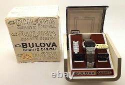 1977 Bulova Computron Ladies Red Led Digital Wrist Watch N7 In Original Boxes