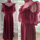 1980 Années 1970 Vintage Robe De Demoiselle D'honneur 15/16 Satin Dentelle Prairie Rose Rouge