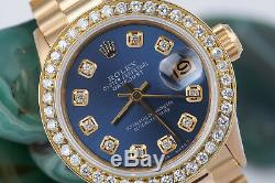 26mm Diamant Rolex En Or Jaune 18 Carats Cadran Bleu Mesdames Presidential Watch