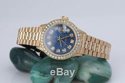 26mm Diamant Rolex En Or Jaune 18 Carats Cadran Bleu Mesdames Presidential Watch