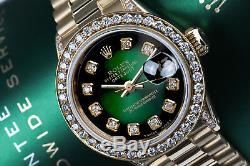 26mm Rolex Présidentielle Vert Vignette Diamond Dial Et Lunette En Or 18 Carats Montre