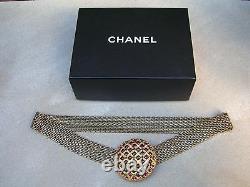 27 Vtg Chanel Belt Gripoix Byzantine Gold Plated Buckle Bronze Chain With Box Exc