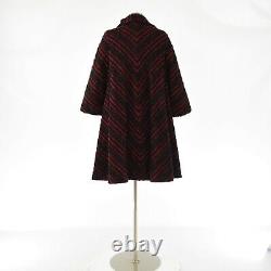 60s Vintage Femmes S/m Rouge Et Noir Laine Écharpe Col À Balançoire Tente Tente Coat Euc