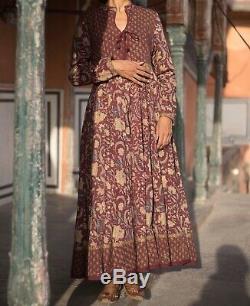 Anokhi Ilot Main Imprimer Indian Cotton Robe Maroon