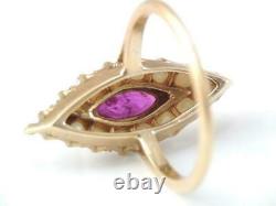 Antique Art Nouveau Solide 14k Gold Ruby & Seed Pearl Navette Ring