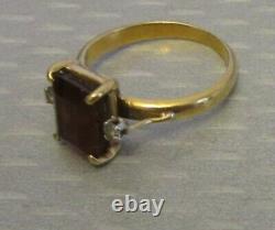 Antique Or Jaune 18k Garnet Ring Sz 5,5 Accents Solitaires Émeraude