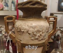 Antique Royal Dux Bohemia Paire Vases Art Nouveau Porcelaine Gilded Têtes Féminines