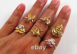 Antique Victorienne Dames Or 18 Carats Coral Rouge Yeux Insect Fly Bee Taille De Bague 7