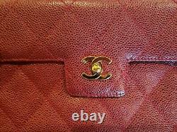Auth Chanel Quilted CC Chain Hand Bag Burgund Caviar Skin Leather Vintage