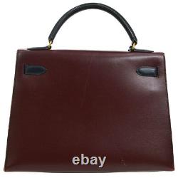 Auth Hermes Kelly 32 Sellier 2way Hand Bag Tri-color Box Calf Vintage Ak25995b