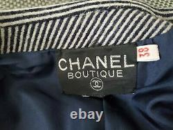 Auth. Veste Chanel Vintage Très Rare Noir/blanc Avec Ceinture Logo En Cuir Rouge 38