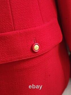 Authentic Vintage 95a Chanel Laine Rouge Veste Militaire CC Logo Boutons 44
