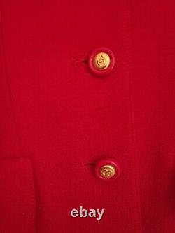 Authentic Vintage 95a Chanel Laine Rouge Veste Militaire CC Logo Boutons 44