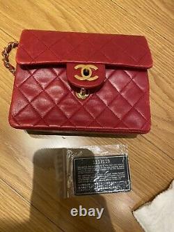 Authentic Vintage Chanel Mini Lambskin Flap Bag In Red Very Rare And Good Cond