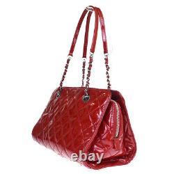 Authentique Chanel CC Logo Chain Shoulder Bag Patent Leather Red Vintage 35ma232