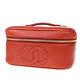 Authentique Chanel Cc Logo Vanity Hand Bag Caviar Leather Red Vintage 77md239