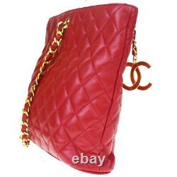 Authentique Chanel CC Quilted Chain Shoulder Bag Leather Red Italy Vintage 28la849