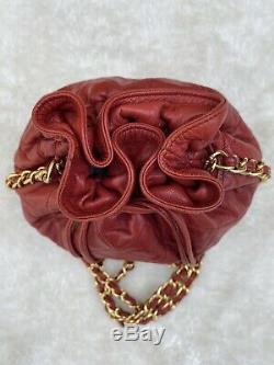 Authentique Chanel Vintage Matelassée Mini Sac À Cordonnet En Rouge (ghw)