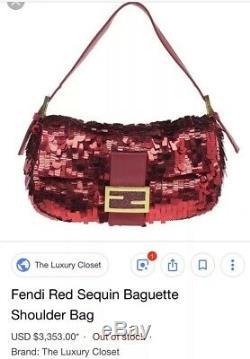 Authentique Vintage Fendi Red Sequin Sac Baguette Excellent Etat
