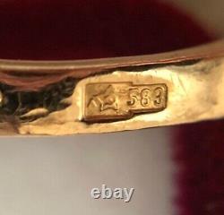 Bague de bijouterie vintage pour femme en or rouge et blanc 583 14K, avec rubis et saphir, taille 6.5.