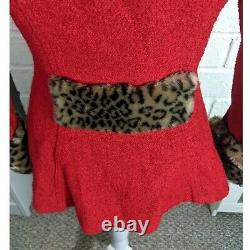 Betsey Johnson Luxe Taille P/xs Vintage 90s Red Leopard Faux Fur Trim Coat
