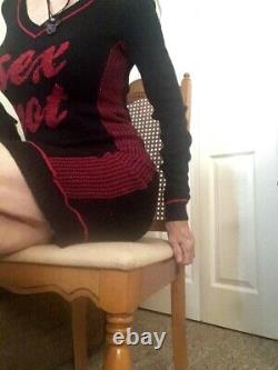 Betsey Johnson Vintage Sex Pot Sweater Robe Noir Rouge Taille M Manches Longues