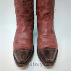 Bottes Western Vintage pour femmes de couleur rouge brun avec bout pointu et talon carré, taille 7.5