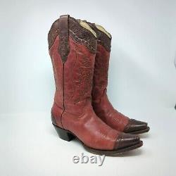 Bottes Western Vintage pour femmes de couleur rouge brun avec bout pointu et talon carré, taille 7.5