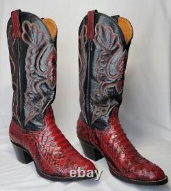Bottes de cowgirl vintage J Chisholm pour femmes en peau de serpent rouge et noire, taille 6.5.