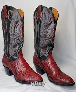 Bottes de cowgirl vintage J Chisholm pour femmes en peau de serpent rouge et noire, taille 6.5.