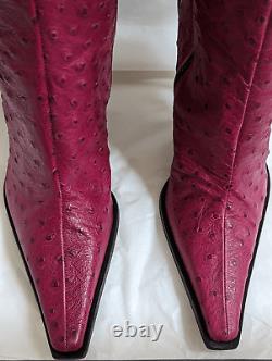 Bottes de cuir d'autruche rouges rares Vintage Versace Jeans Couture taille 37, hauteur genou.