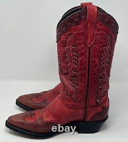 Bottes en cuir de style cowgirl vintage rouge, taille femme 7 M, fabriquées aux États-Unis