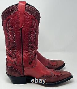 Bottes en cuir de style cowgirl vintage rouge, taille femme 7 M, fabriquées aux États-Unis