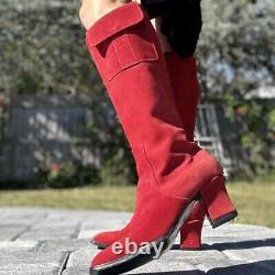 Bottes vintage rouges en daim à 100% avec poches jusqu'aux genoux