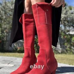 Bottes vintage rouges en daim à 100% avec poches jusqu'aux genoux