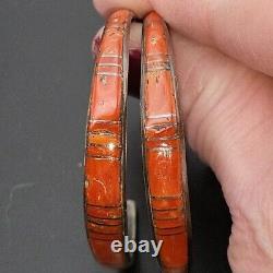 Boucles D'oreilles En Argent Sterling Incrustation De Corail Rouge Zuni Vintage