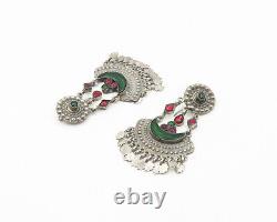 Boucles d'oreilles à pampilles en topaze rouge et verte vintage en argent sterling 925 EG9432