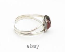 Bracelet manchette fendu en argent sterling 925 avec pierre rouge vintage et cauris BT5687