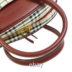 Burberry Check Hand Bag Sac À Main Sac Beige Red Canvas Leather Vintage 35235