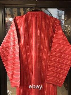 Caftan rouge turkmène vintage, veste de cérémonie faite à la main, vêtement historique en robe