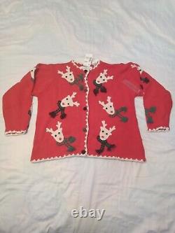 Cardigan tricoté rouge avec renne de Noël pour femmes Marisa Christina vintage