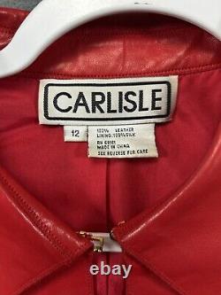 Carlisle Vintage Veste Blazer Femmes 12 Rouge 100% Cuir Beurre Fermoir En Or Doux