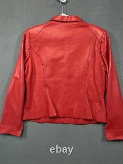 Carlisle Vintage Veste Blazer Femmes 12 Rouge 100% Cuir Beurre Fermoir En Or Doux