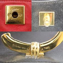 Cartier Panthere Shoulder Bag Black Gold Leather Vintage Authentic #ll712 O