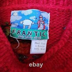 Chandail De Laine De Llama Rouge Coloré Vintage Avec Fleurs Par Frantic