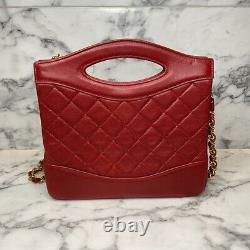 Chanel 1990 Rare Vintage Red Lambskin Mini Rue Cambon 31 Cut Out Bag Gold Chain