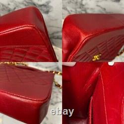 Chanel 1990 Rare Vintage Red Lambskin Mini Rue Cambon 31 Cut Out Bag Gold Chain