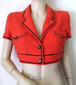 Chanel 1995 95p Iconic Vintage Red Tweed Crop Veste Blazer, 42, Pièce De Collection