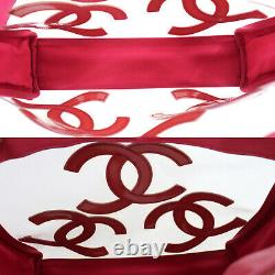 Chanel CC Logos Hand Tote Bag Clear Red Vinyl Italie Authentic #zz990 O