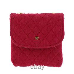 Chanel CC Quilted Chain Mini Pouch Red Pink France Vintage Authentic #ab579 O